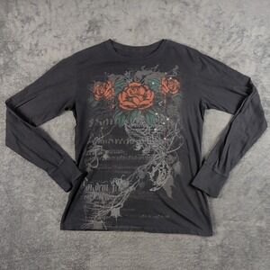 Y2K Vintage Stranded Thermal Shirt Tattoo Graphic Gothic Biker size XL